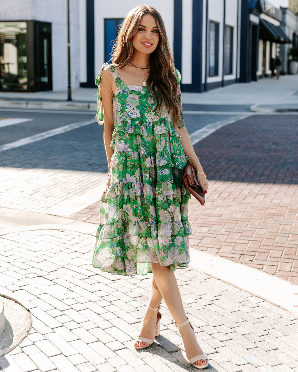 Avisa Floral Ruffle Tiered Tie Strap Dress InsStreet