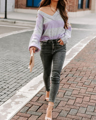 Bixley Striped V-Neck Knit Sweater - Lavender - FINAL SALE InsStreet