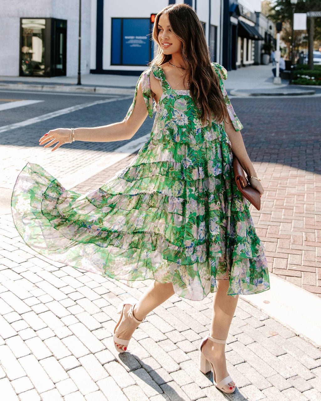 Avisa Floral Ruffle Tiered Tie Strap Dress InsStreet