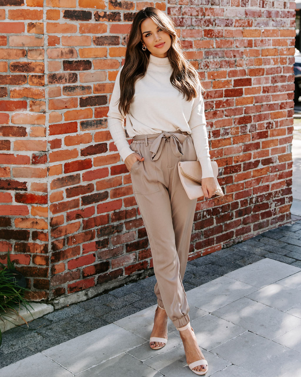 Kensley Pocketed High Rise Trousers - Dark Beige Ins Street