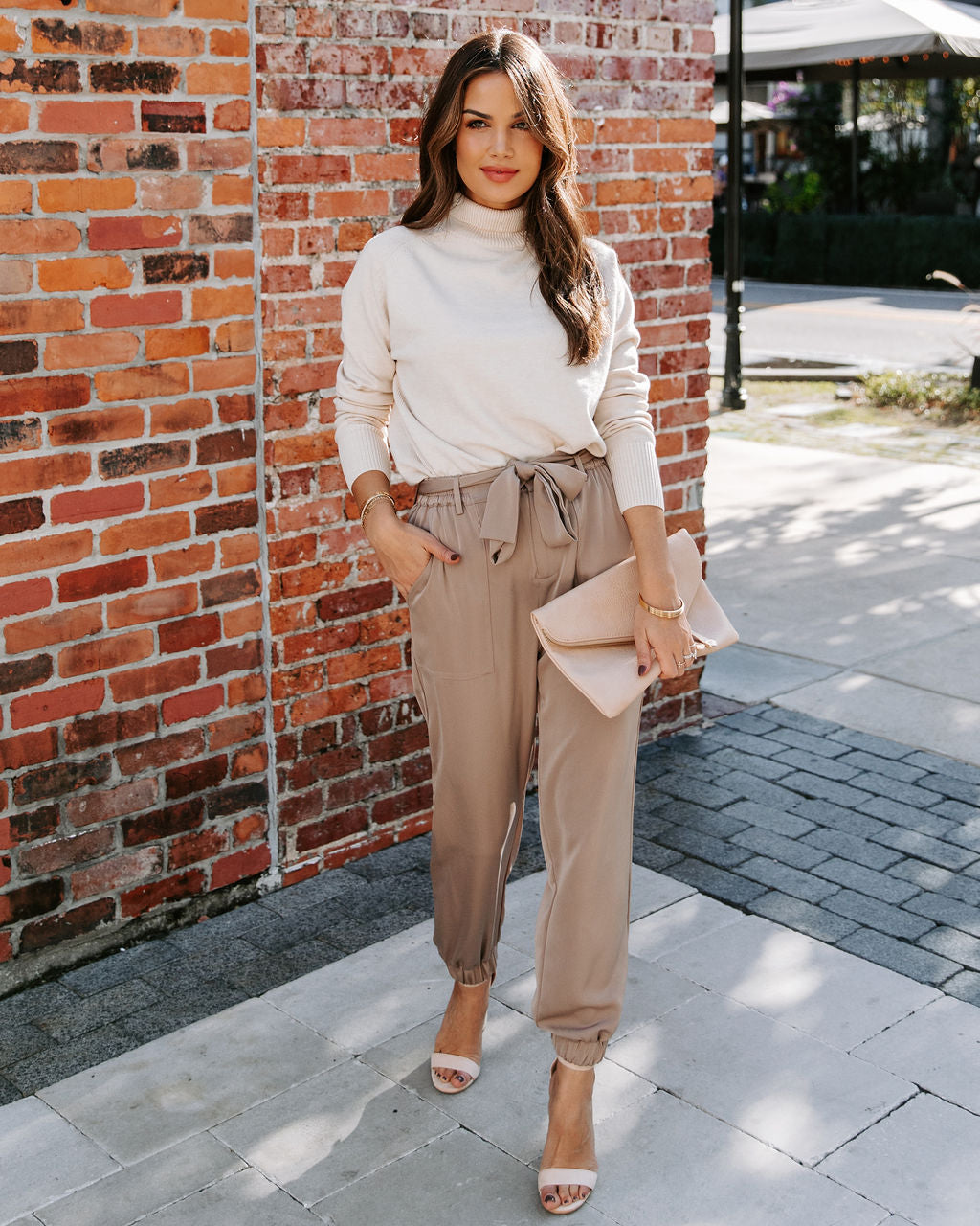 Kensley Pocketed High Rise Trousers - Dark Beige Ins Street