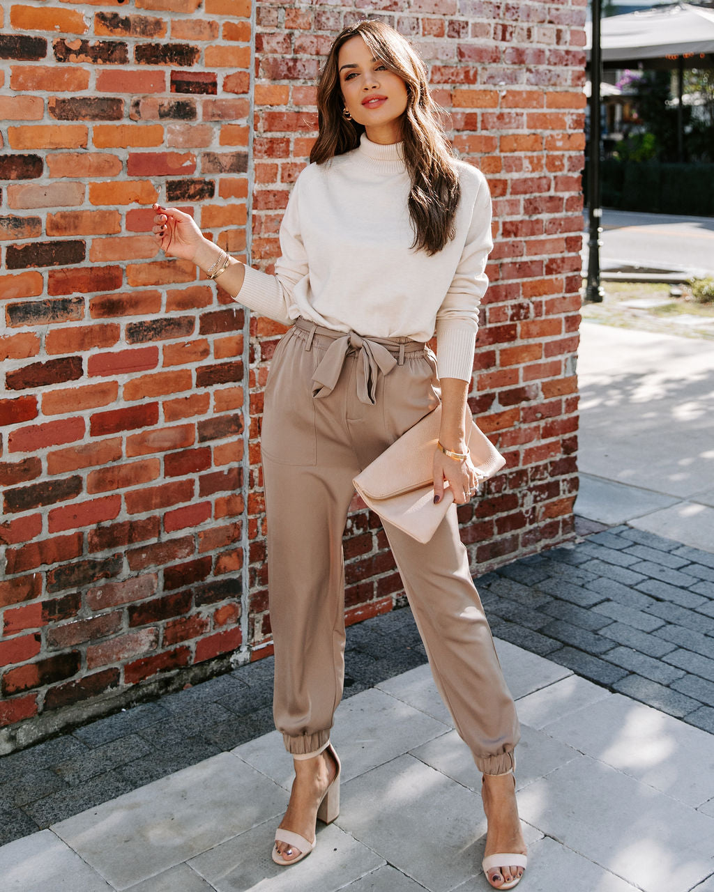 Kensley Pocketed High Rise Trousers - Dark Beige Ins Street