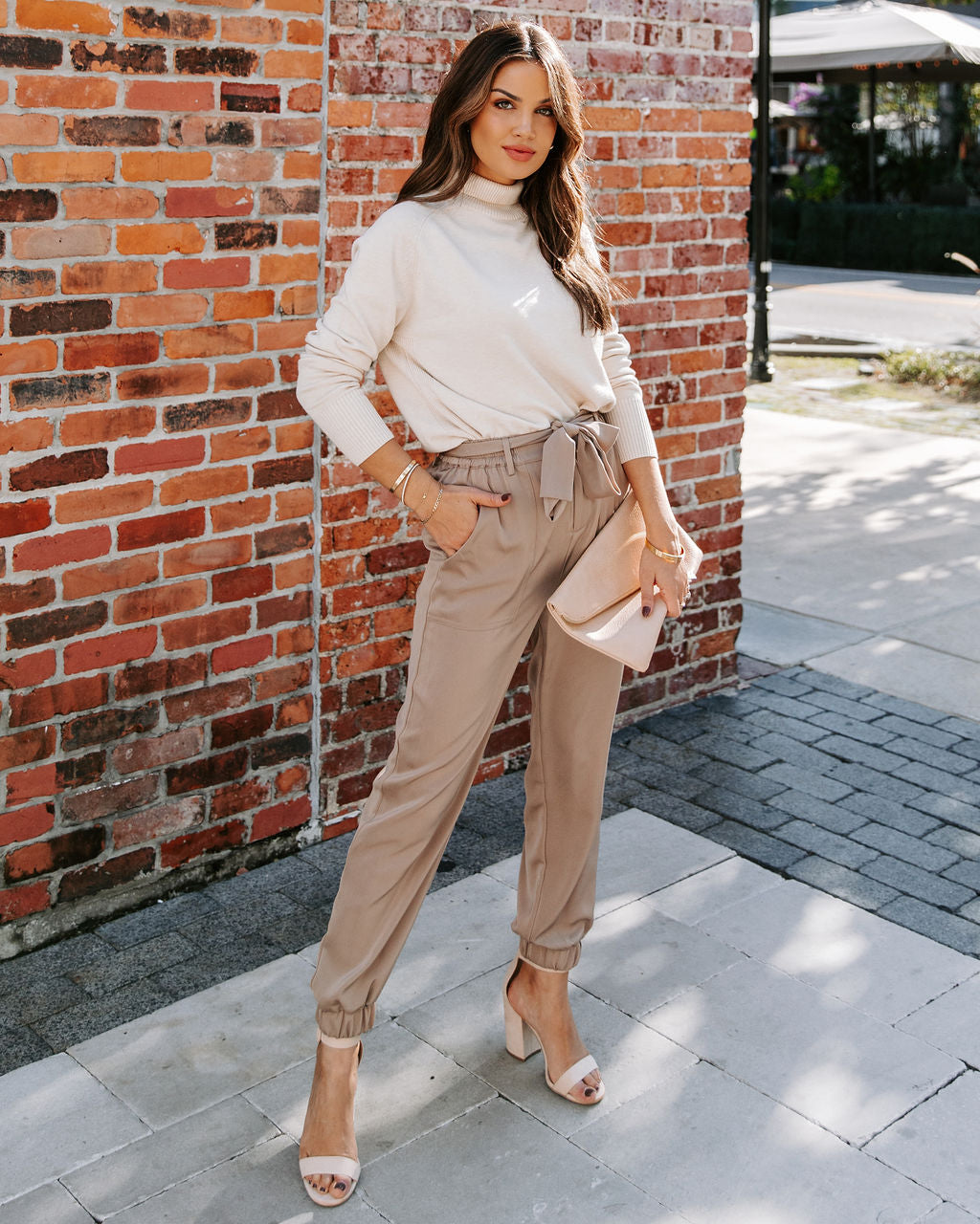 Kensley Pocketed High Rise Trousers - Dark Beige Ins Street