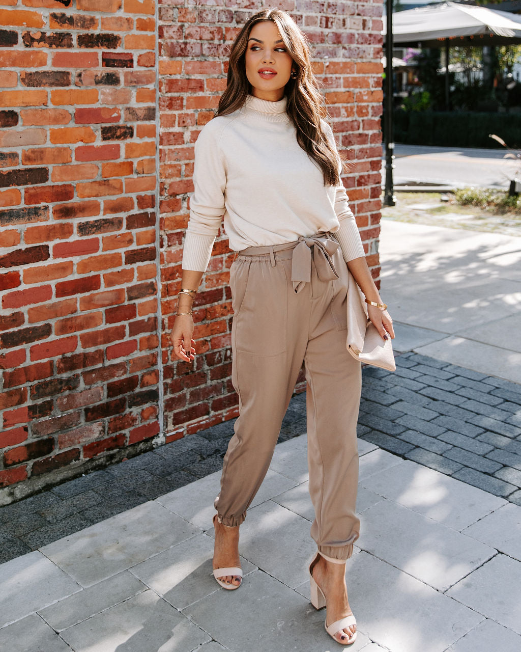 Kensley Pocketed High Rise Trousers - Dark Beige Ins Street