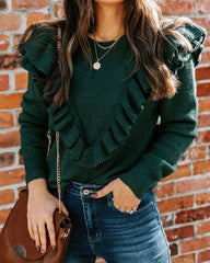 Dianna Ruffle Knit Sweater - Hunter Green Ins Street