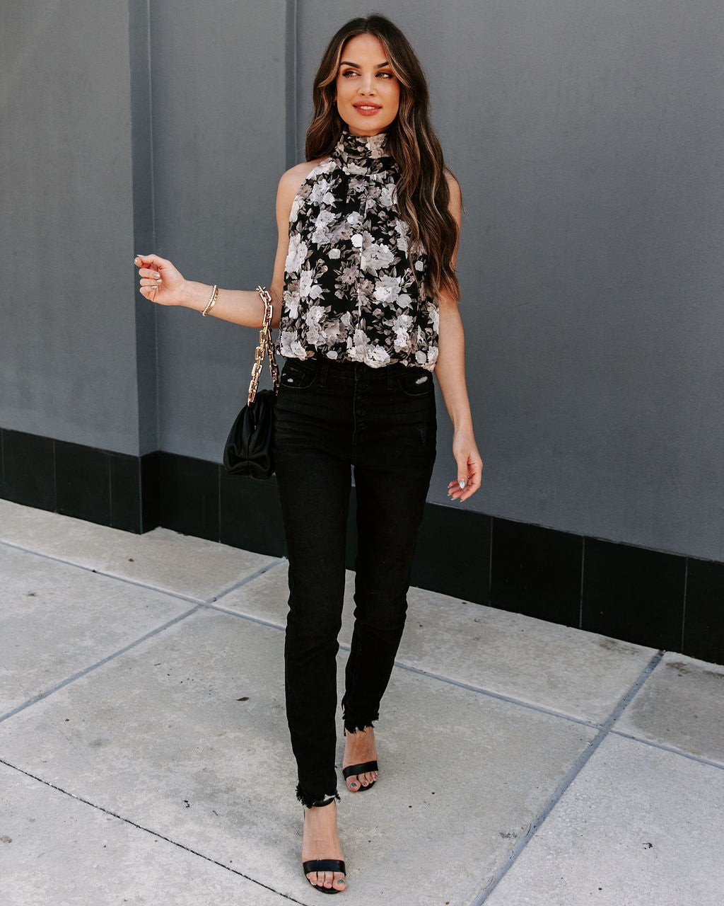 Find A Way Textured Floral Blouse - Black Ins Street