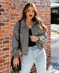 Shiloh Frayed Houndstooth Shacket Ins Street