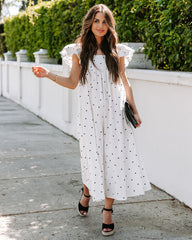 Edith Cotton Pocketed Polka Dot Midi Dress - White Ins Street