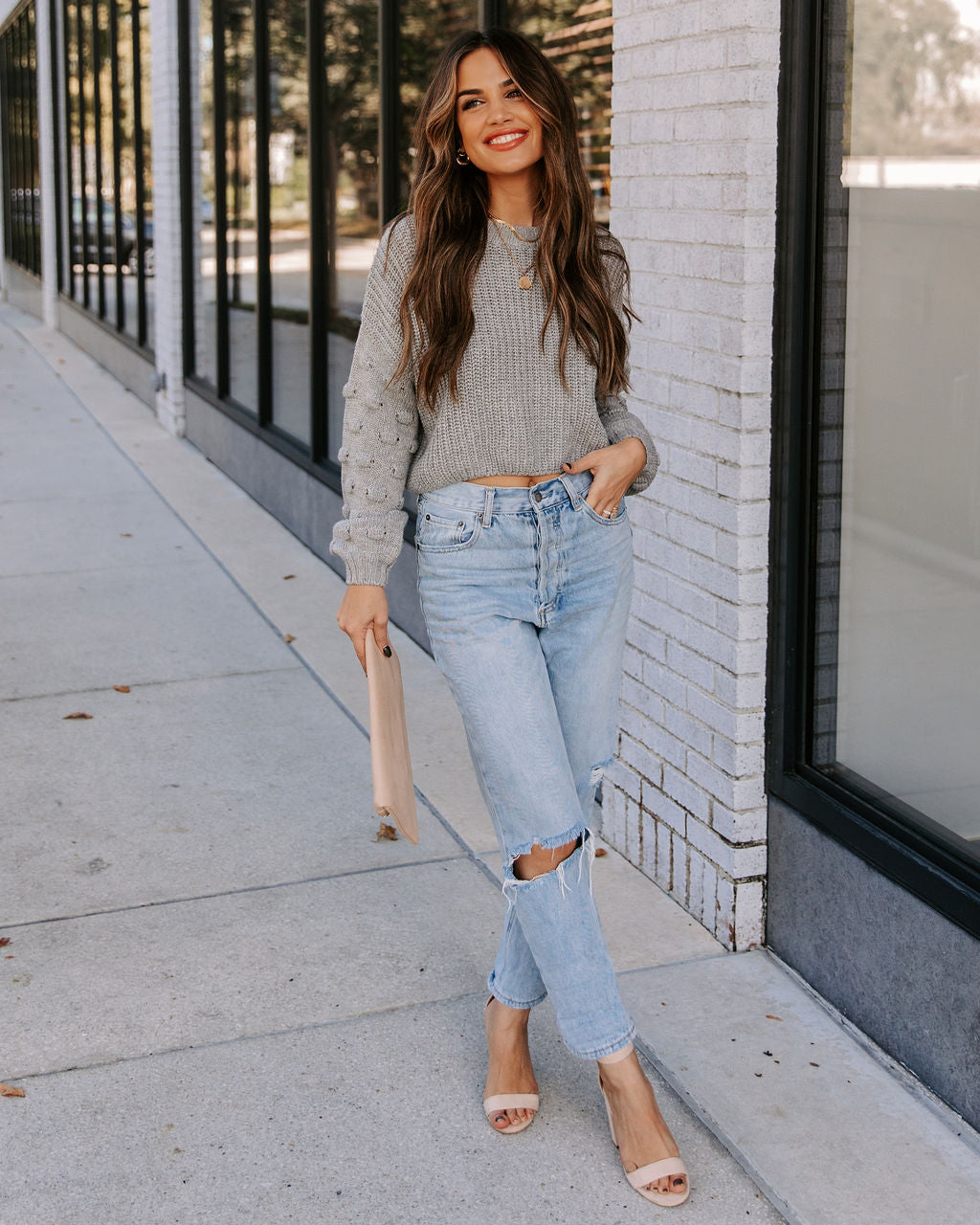 Full Of Cheer Cropped Knit Sweater - Grey Ins Street