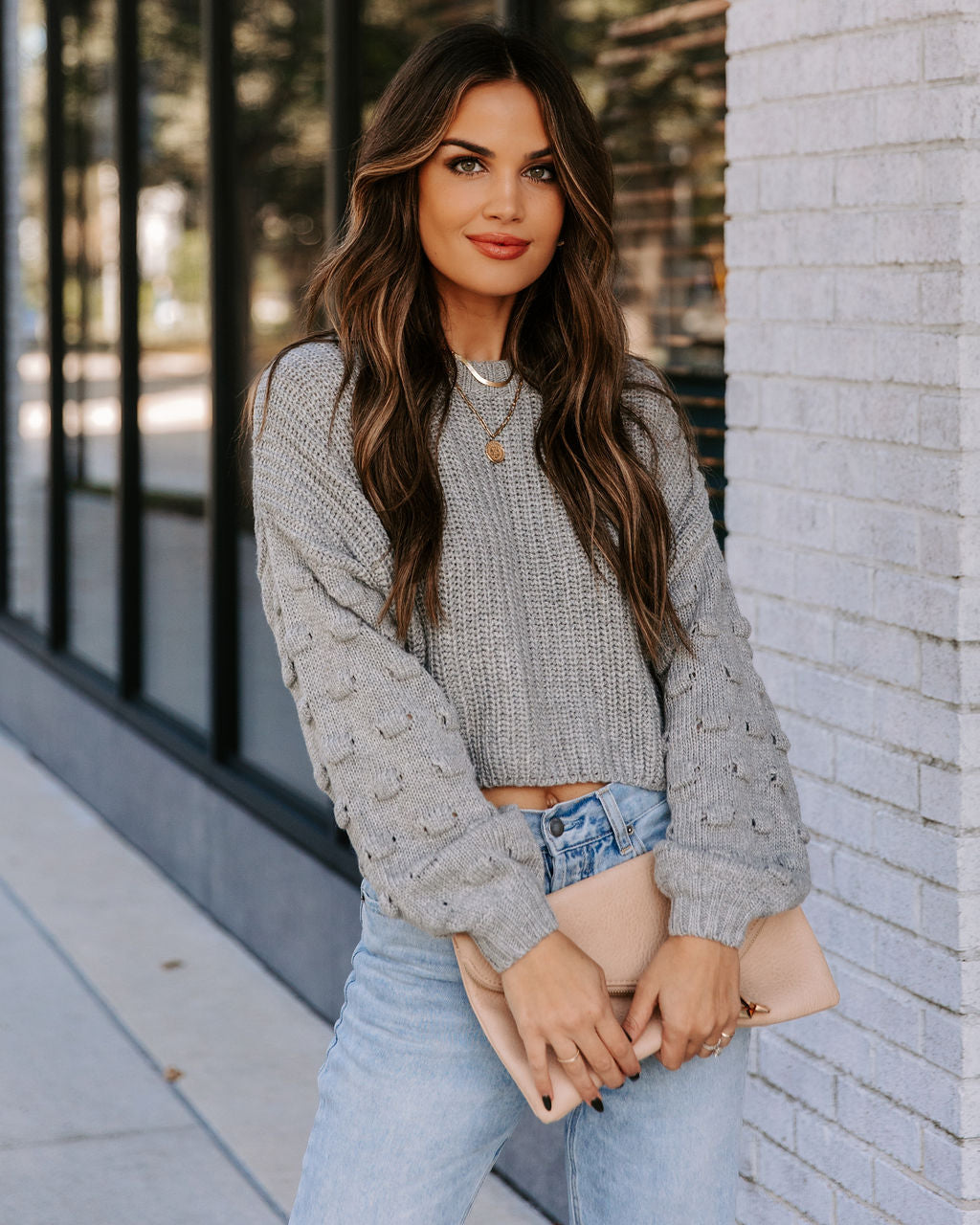 Full Of Cheer Cropped Knit Sweater - Grey Ins Street