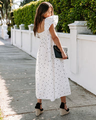 Edith Cotton Pocketed Polka Dot Midi Dress - White Ins Street