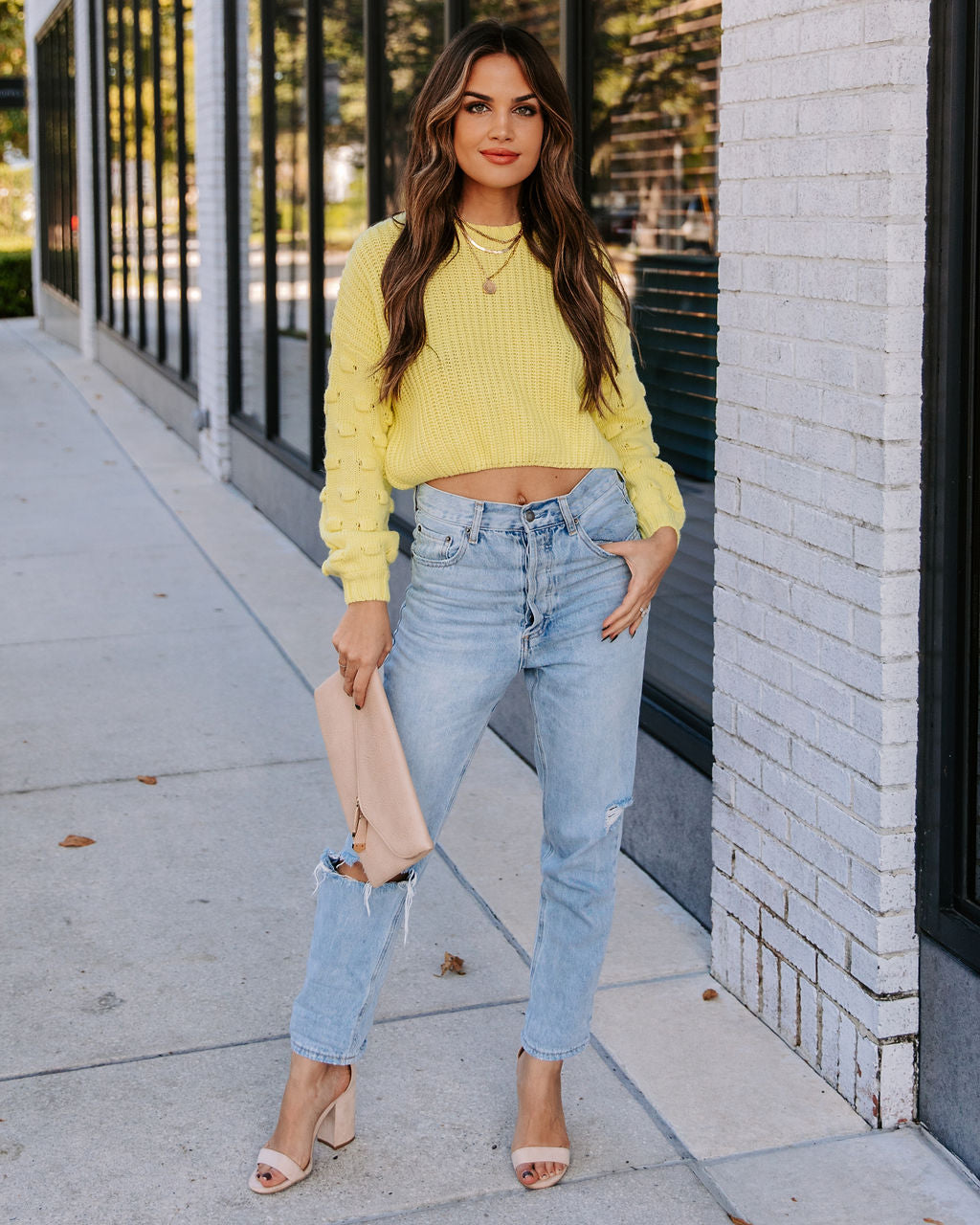 Full Of Cheer Cropped Knit Sweater - Lemon Ins Street