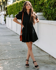 Aliza Cotton Button Down Babydoll Dress - Black TCEC-001