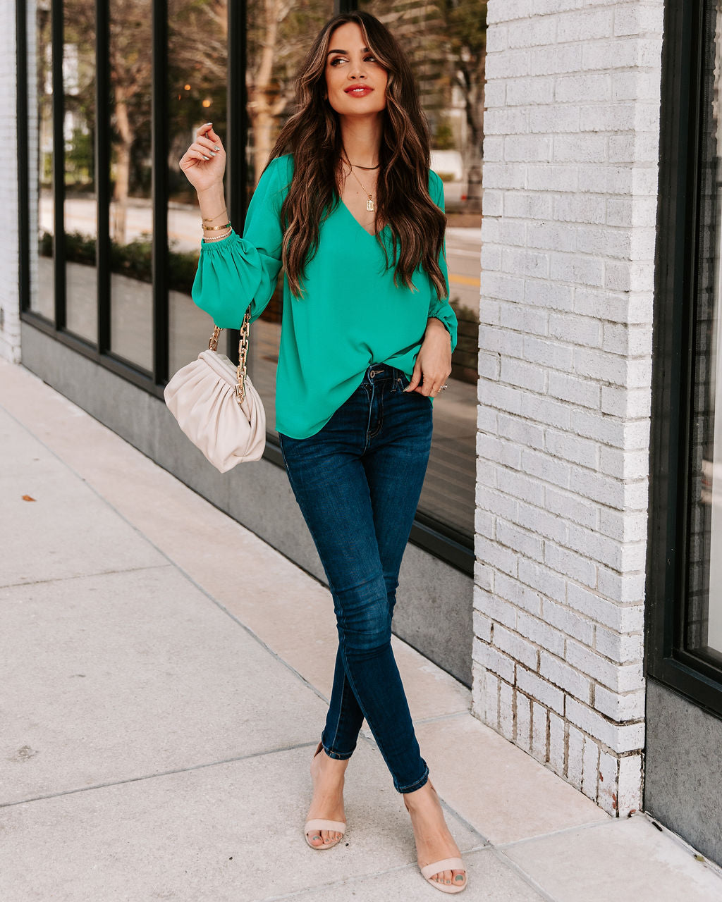 Work Life Balance V-Neck Blouse - Jade – InsStreet