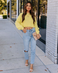 Full Of Cheer Cropped Knit Sweater - Lemon Ins Street