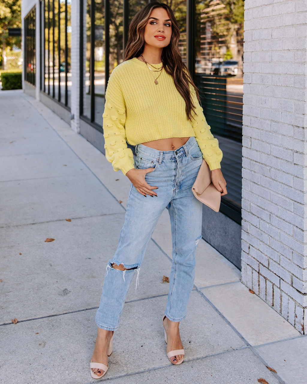 Full Of Cheer Cropped Knit Sweater - Lemon Ins Street