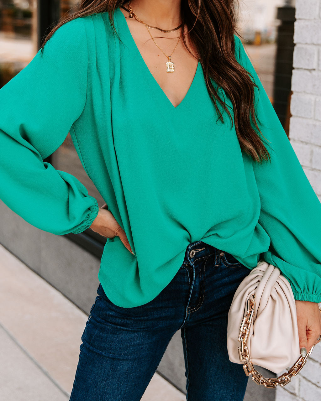 Work Life Balance V-Neck Blouse - Jade Ins Street