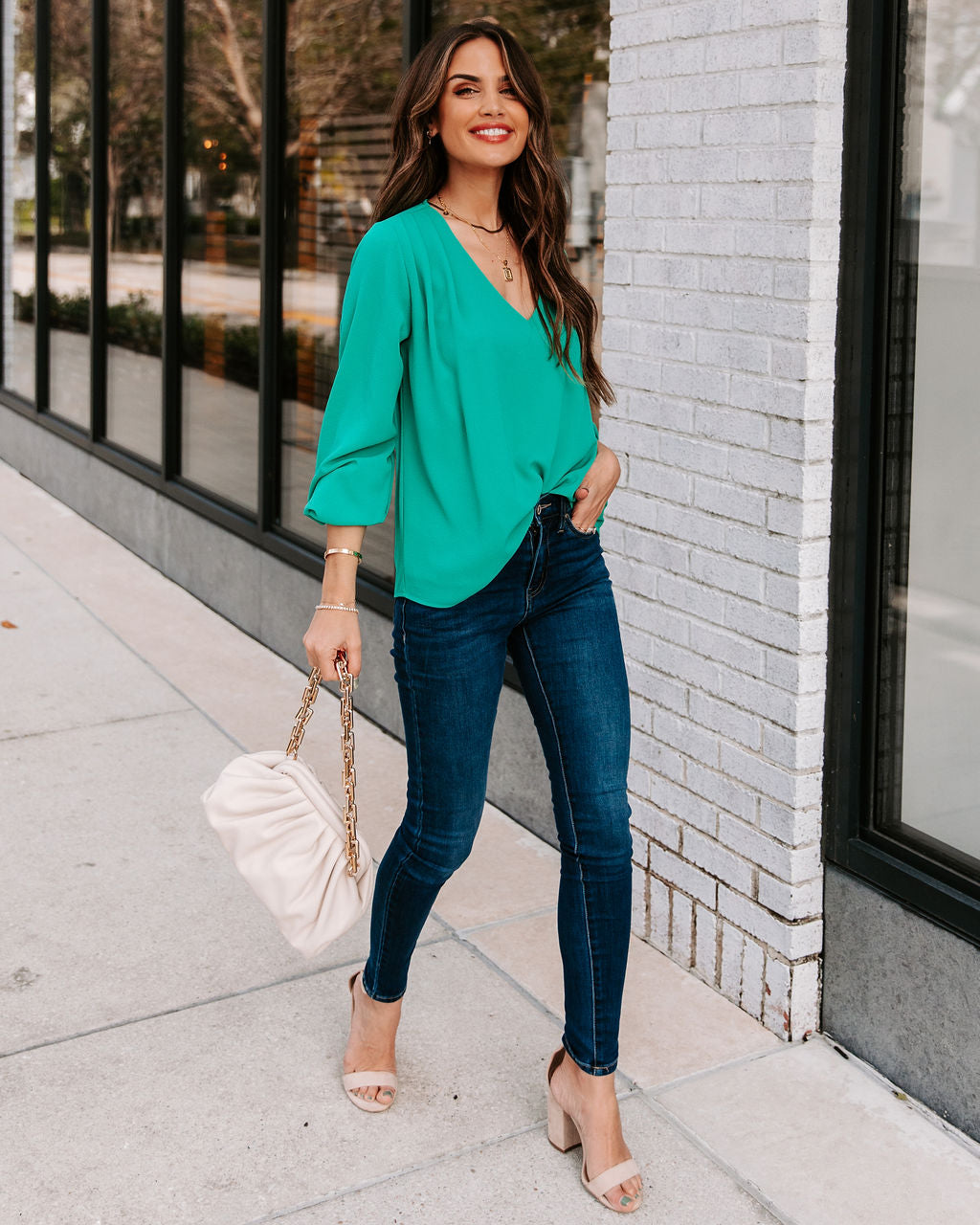 Work Life Balance V-Neck Blouse - Jade Ins Street