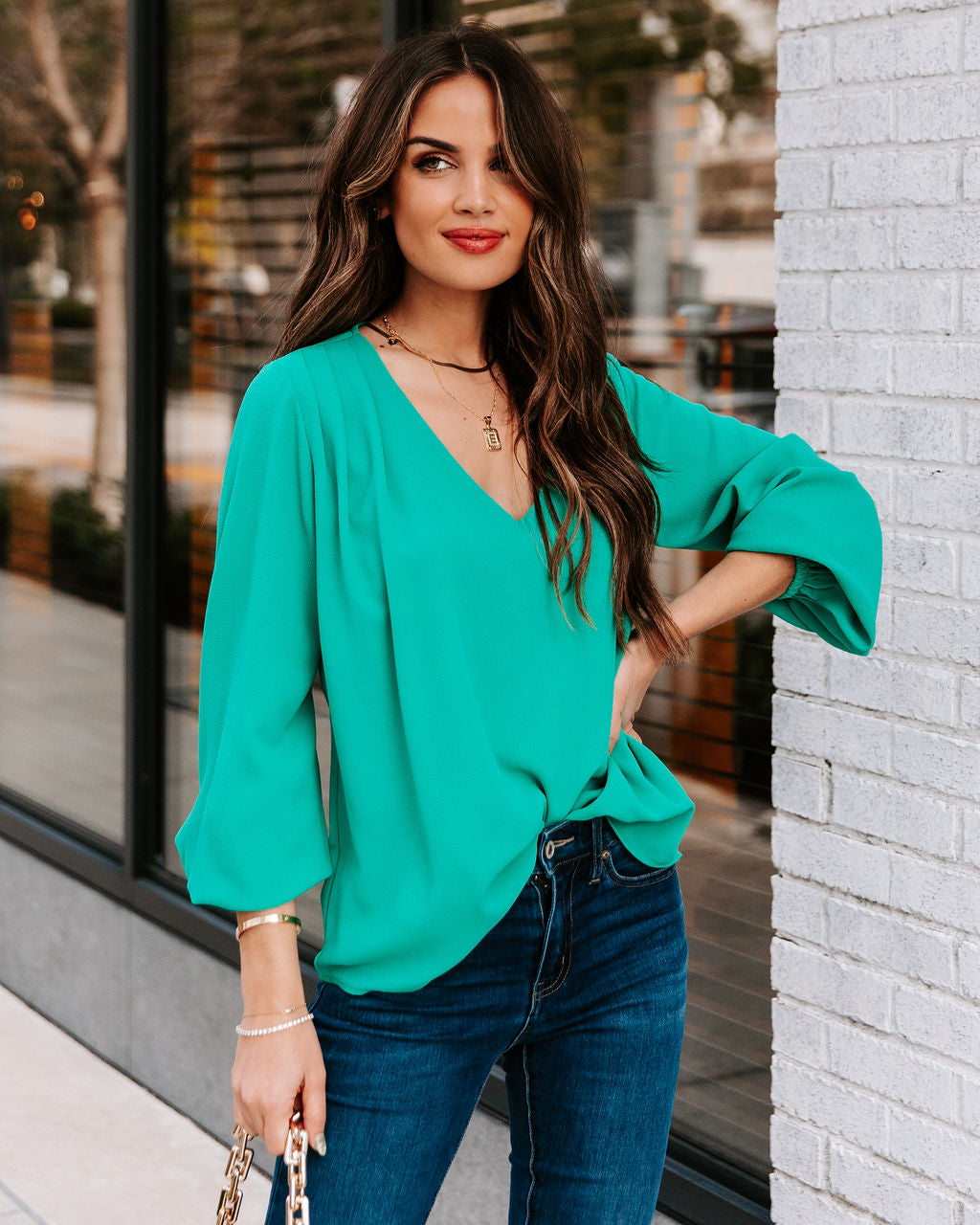 Work Life Balance V-Neck Blouse - Jade Ins Street