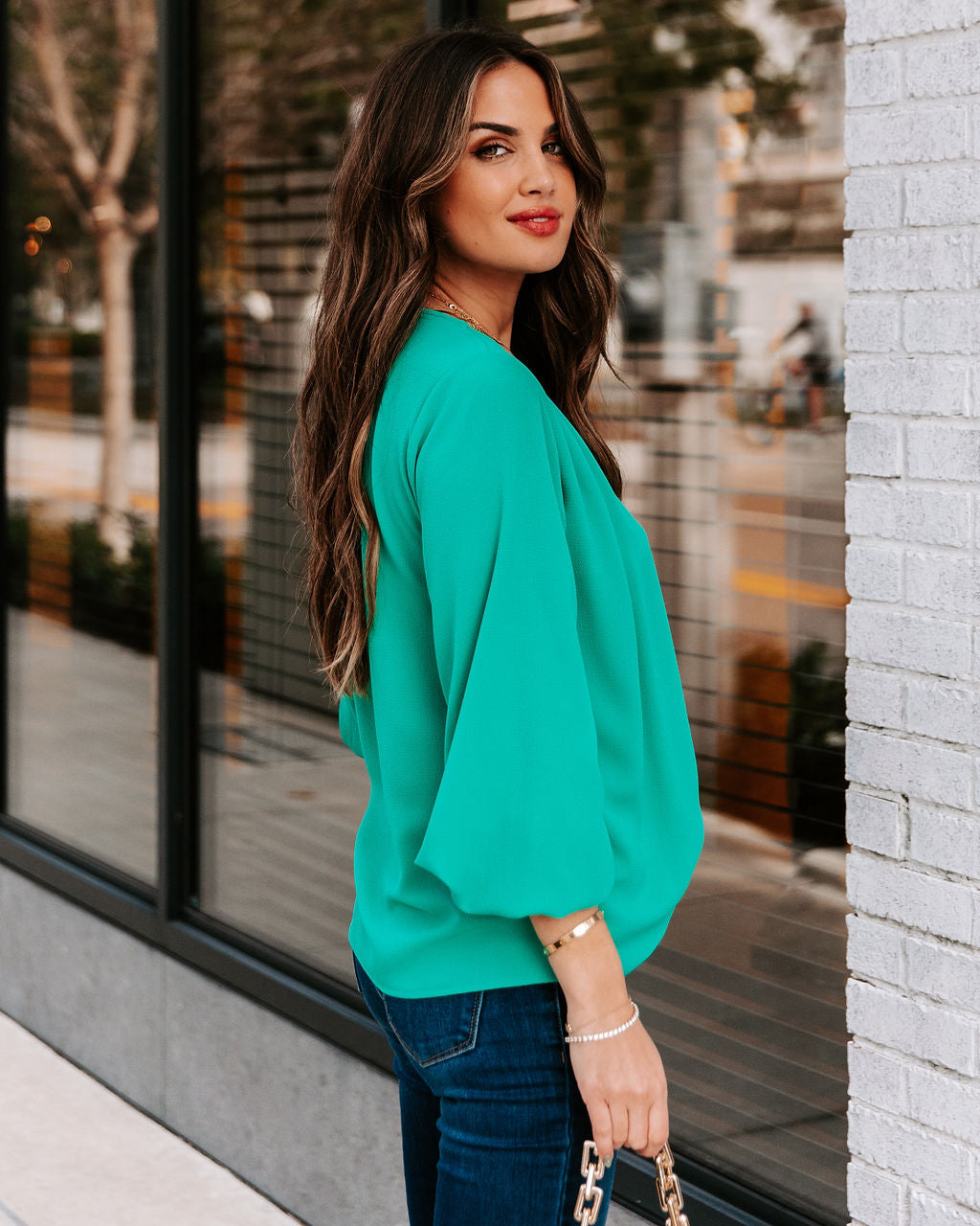 Work Life Balance V-Neck Blouse - Jade Ins Street