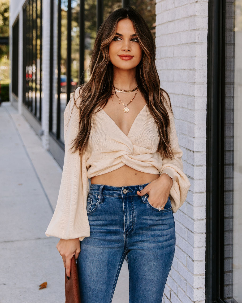 Katia Twist Front Crop Sweater - Oatmeal - FINAL SALE Ins Street