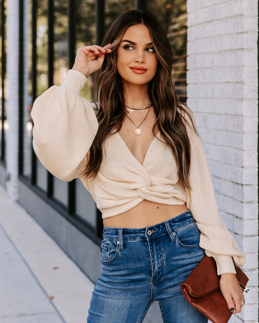 Katia Twist Front Crop Sweater - Oatmeal - FINAL SALE Ins Street