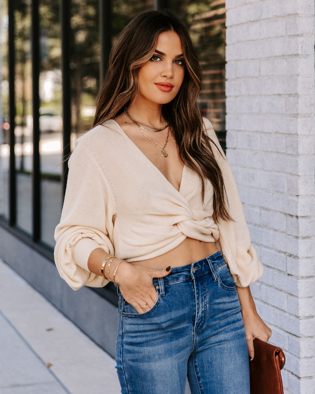 Katia Twist Front Crop Sweater - Oatmeal - FINAL SALE Ins Street