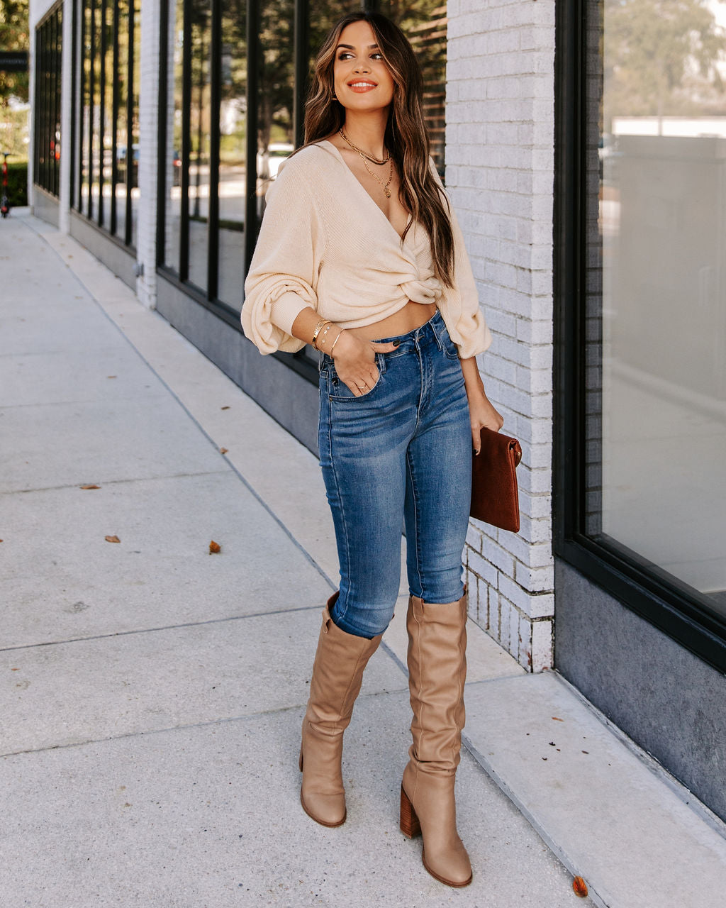 Katia Twist Front Crop Sweater - Oatmeal - FINAL SALE Ins Street