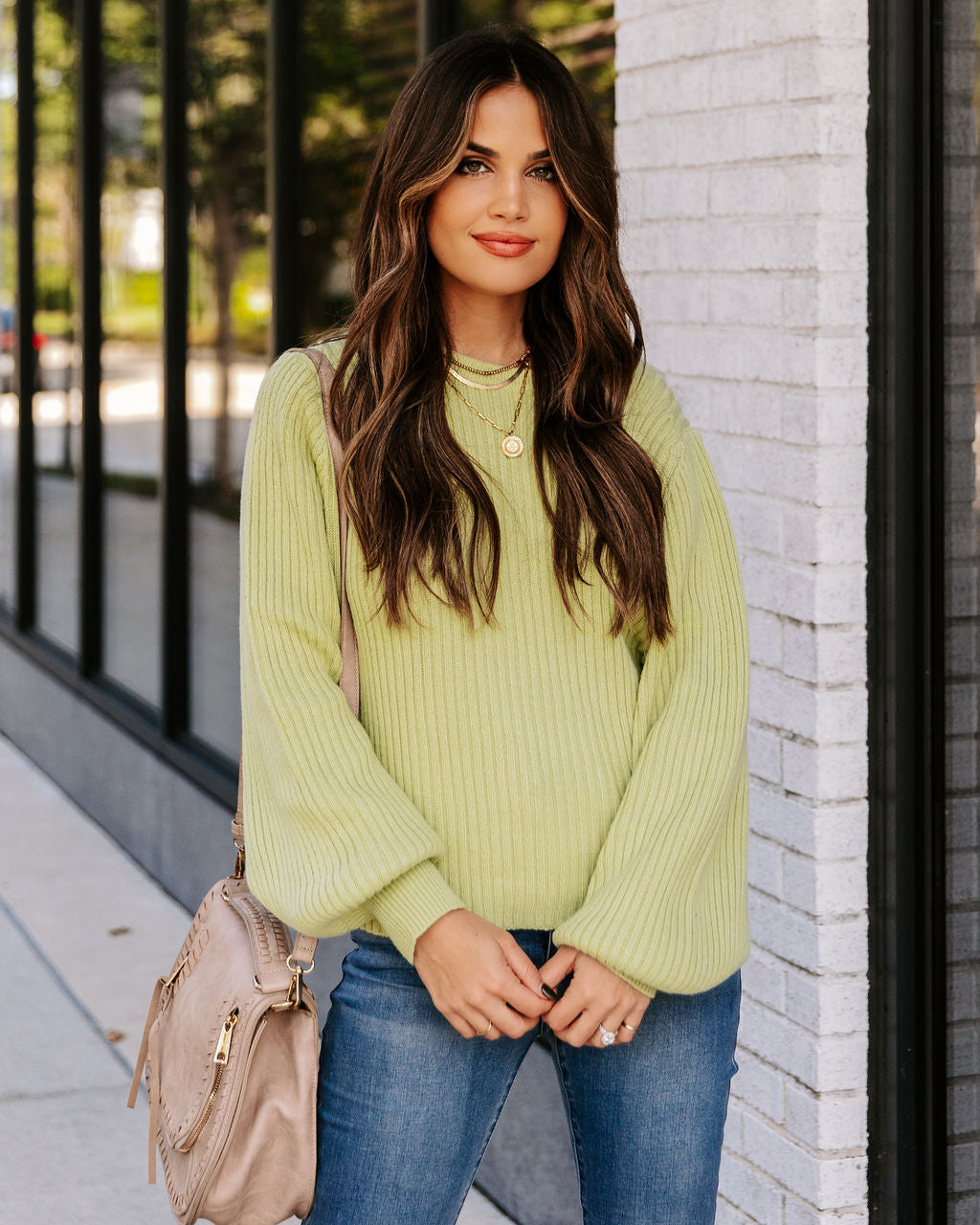 Ozzy Cotton Blend Balloon Sleeve Sweater - Lime Ins Street