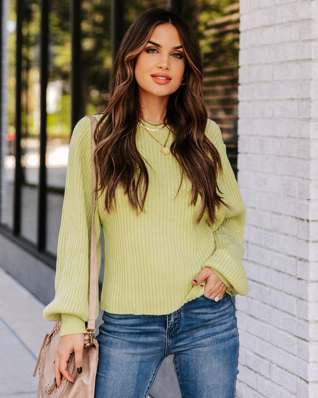 Ozzy Cotton Blend Balloon Sleeve Sweater - Lime Ins Street