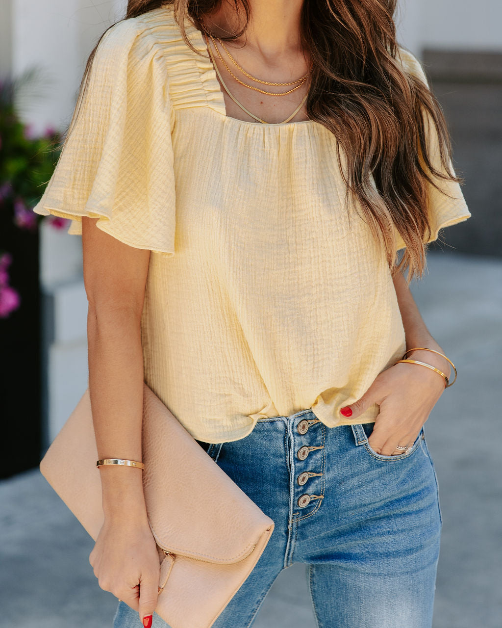 Ariana Cotton Square Neck Top - Lemon InsStreet