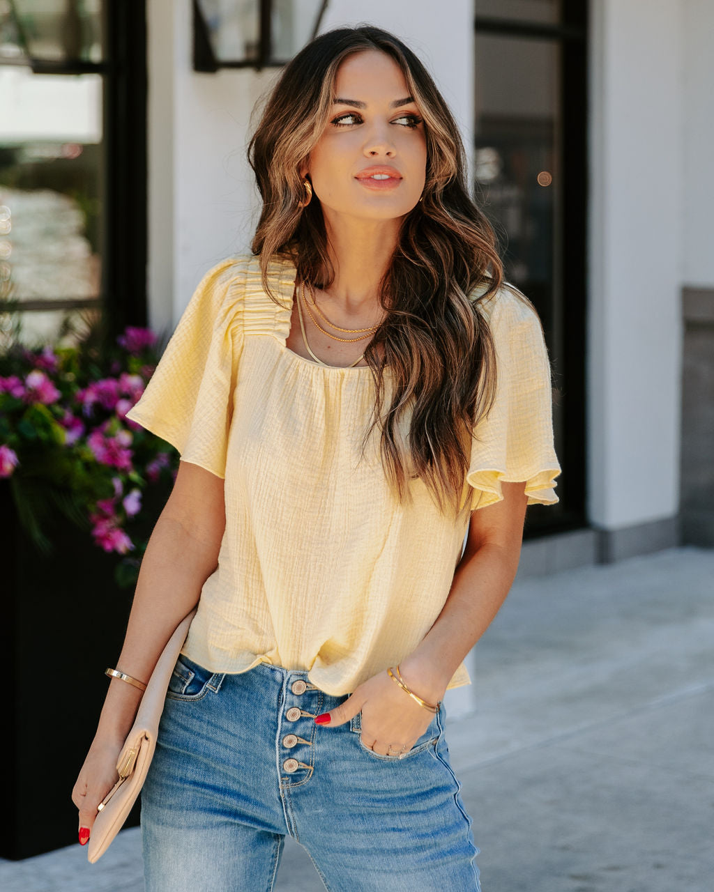 Ariana Cotton Square Neck Top - Lemon InsStreet