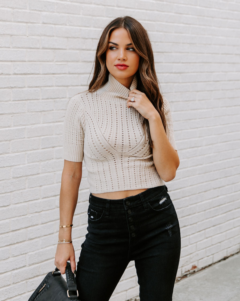 Ashtyn Cotton Blend Crop Turtleneck Top - Ecru InsStreet