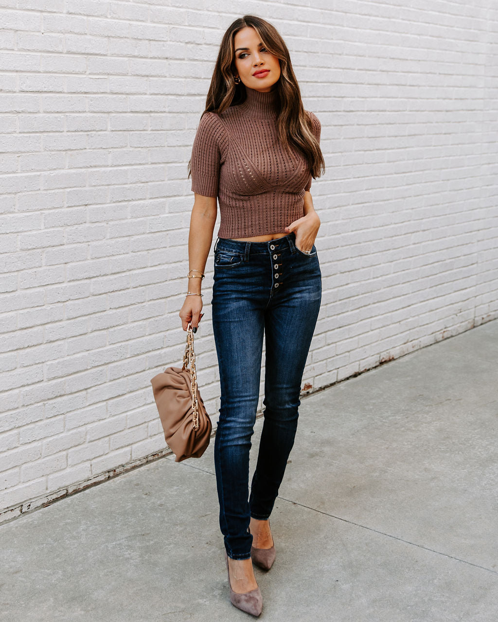 Ashtyn Cotton Blend Crop Turtleneck Top - Mocha InsStreet