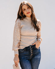 From A Dream Sequin Mock Neck Knit Top - Oatmeal Ins Street