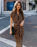 Checkmate Printed Tie Front Midi Shirt Dress Ins Street