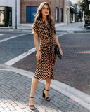 Checkmate Printed Tie Front Midi Shirt Dress Ins Street
