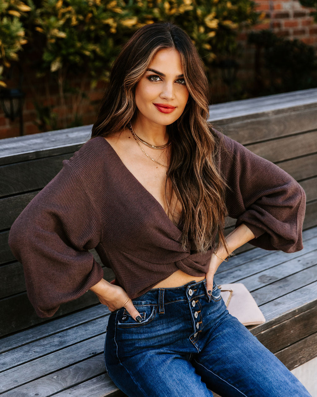 Katia Twist Front Crop Sweater - Dark Mocha - FINAL SALE Ins Street