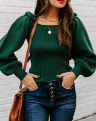 Kodi Ribbed Puff Sleeve Knit Sweater - Green Ins Street