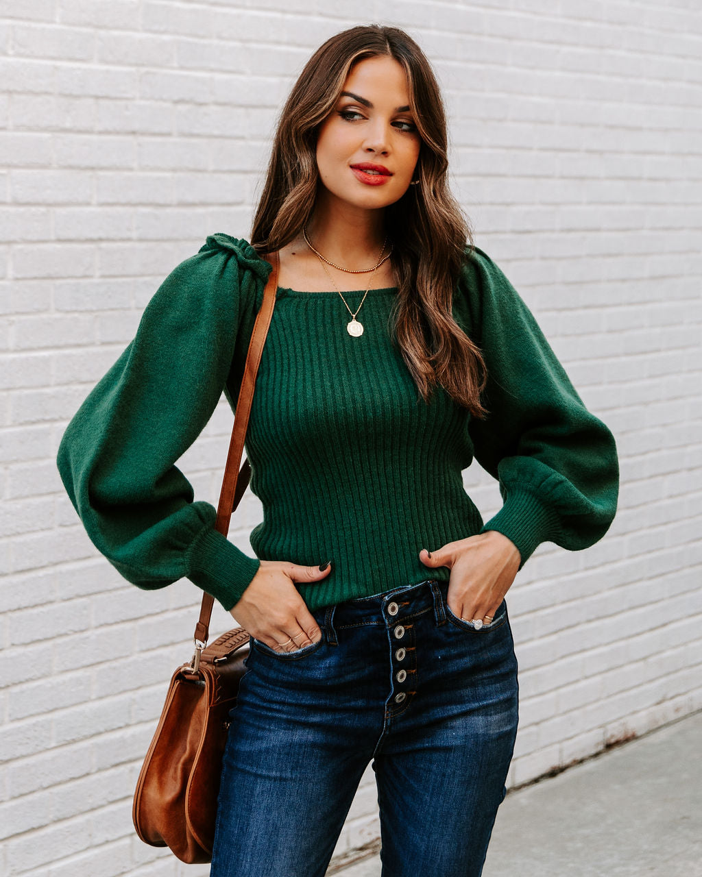 Kodi Ribbed Puff Sleeve Knit Sweater - Green Ins Street