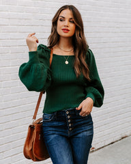 Kodi Ribbed Puff Sleeve Knit Sweater - Green Ins Street