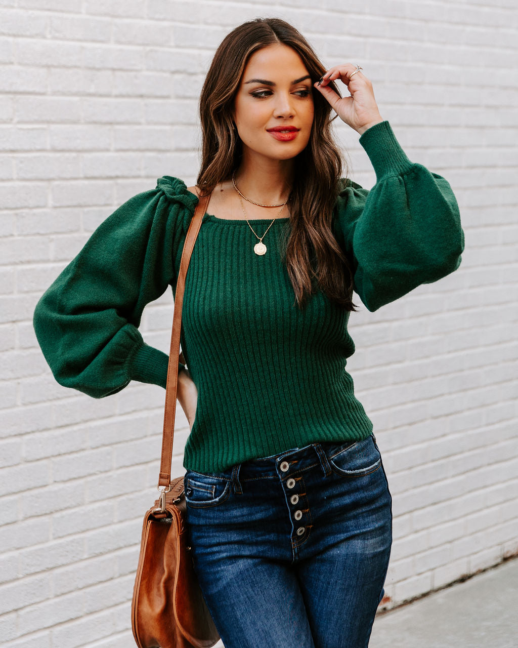 Kodi Ribbed Puff Sleeve Knit Sweater - Green Ins Street