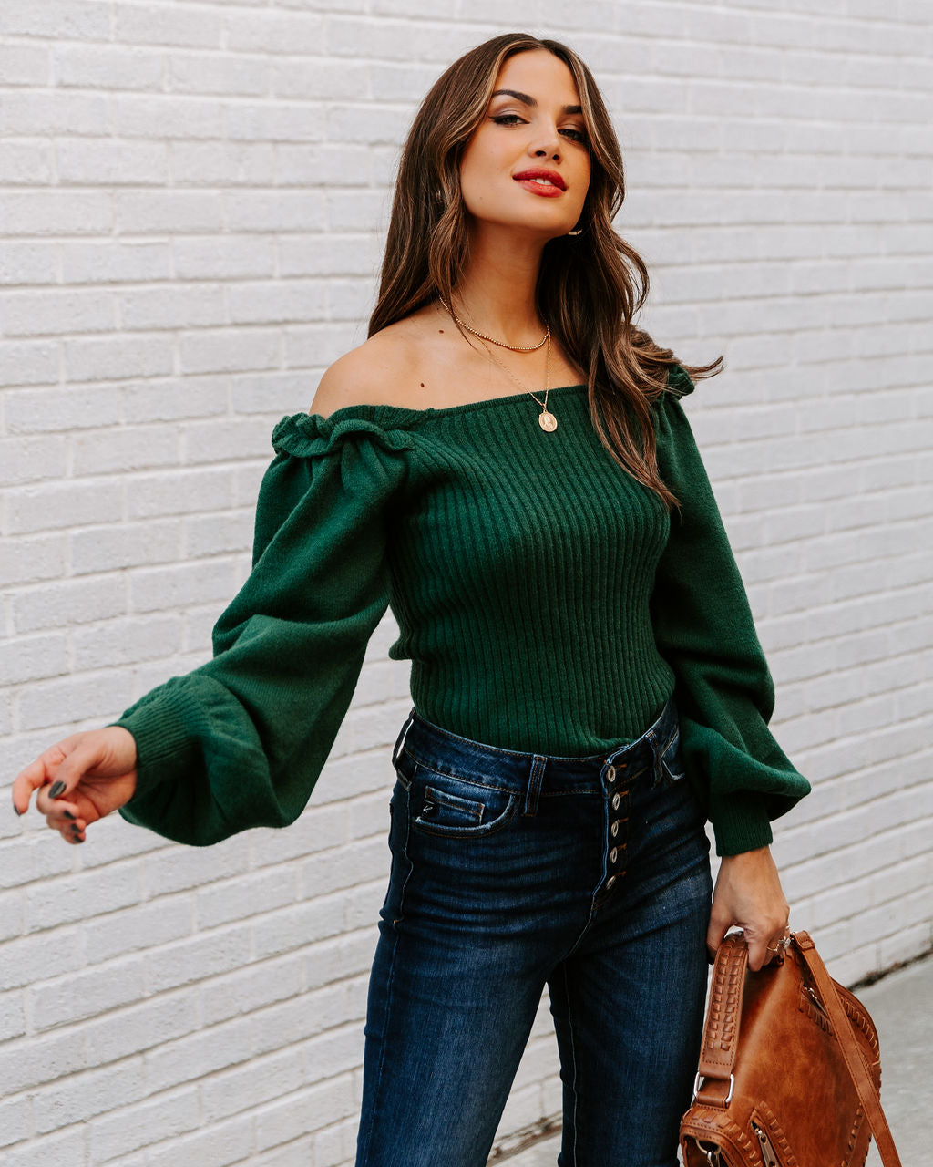 Kodi Ribbed Puff Sleeve Knit Sweater - Green Ins Street