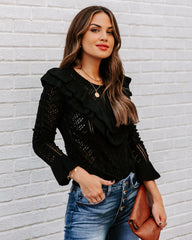 Janessa Ruffle Pointelle Knit Sweater Ins Street