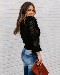 Janessa Ruffle Pointelle Knit Sweater Ins Street