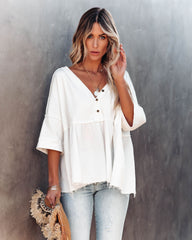 Elay Cotton Henley Babydoll Top - Off White Ins Street