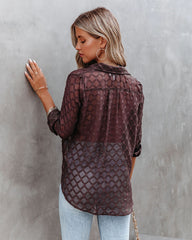 Eleventh Hour Textured Button Down Blouse - Brown Ins Street