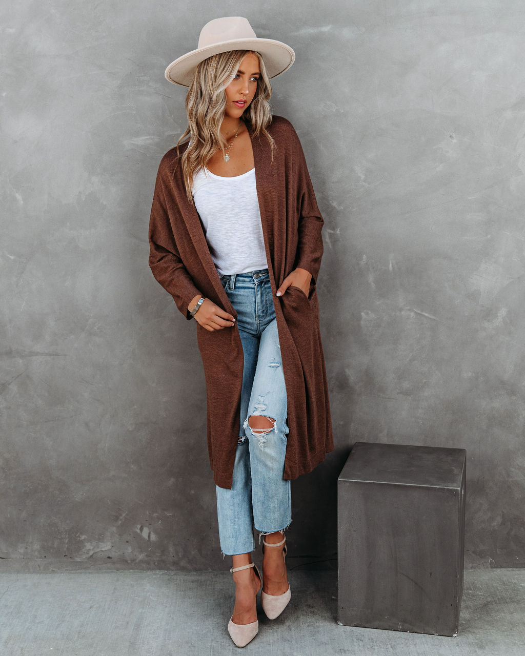 Elsa Pocketed Duster Cardigan - Brown Ins Street