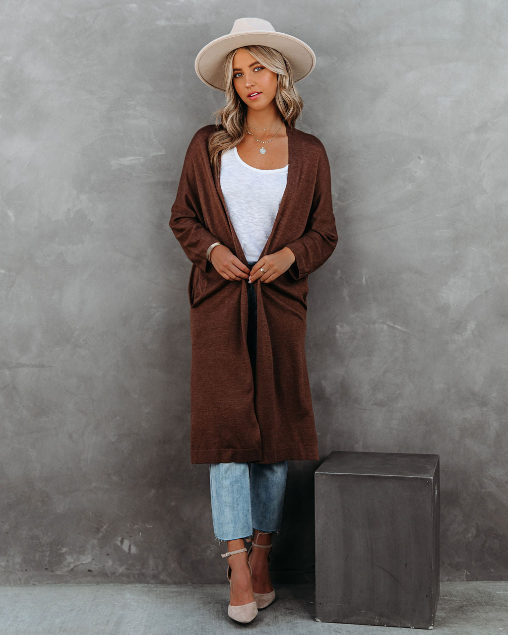 Elsa Pocketed Duster Cardigan - Brown Ins Street