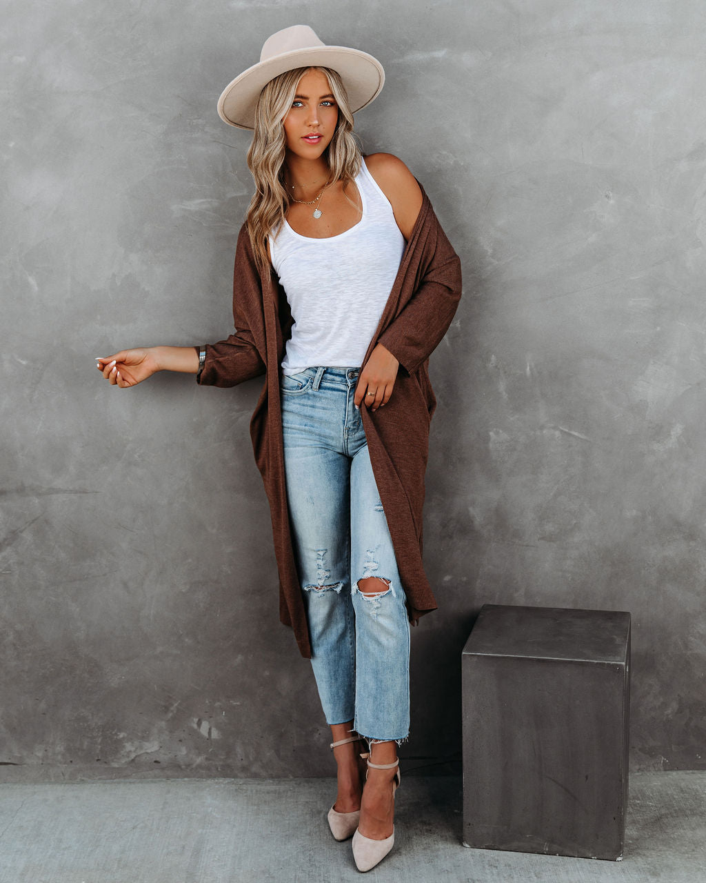 Elsa Pocketed Duster Cardigan - Brown Ins Street